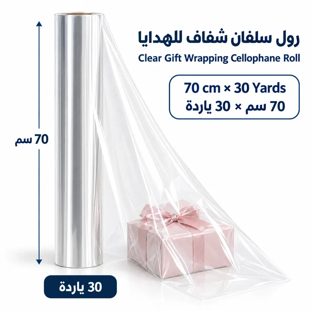 رول سلفان شفاف للهدايا 70 سم × 30 ياردة | Clear Gift Wrapping Cellophane Roll 70 cm × 30 Yards