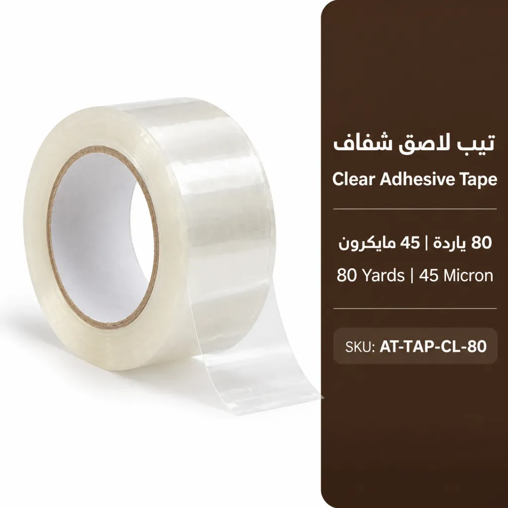 تيب لاصق شفاف 80 ياردة، 45 مايكرون | Clear Adhesive Tape 80 Yards, 45 Micron
