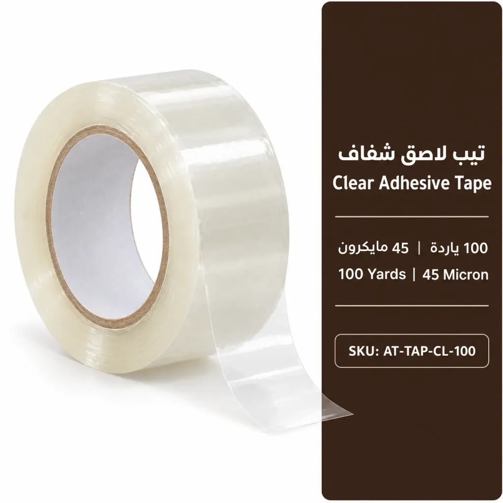 تيب لاصق شفاف 100 ياردة، 45 مايكرون | Clear Adhesive Tape 100 Yards, 45 Micron